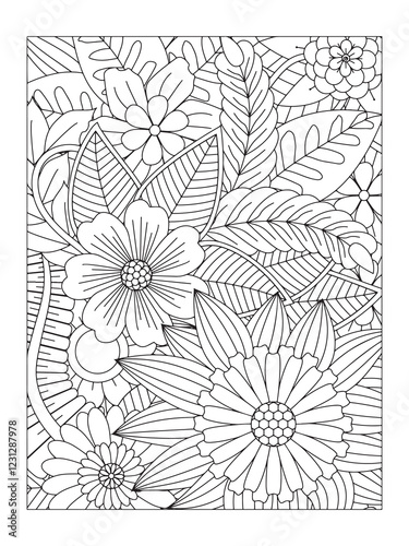 Flower pattern. Vector doodle flowers in black and white. Page adult coloring book. Coloring Flower Page. Books for adults.