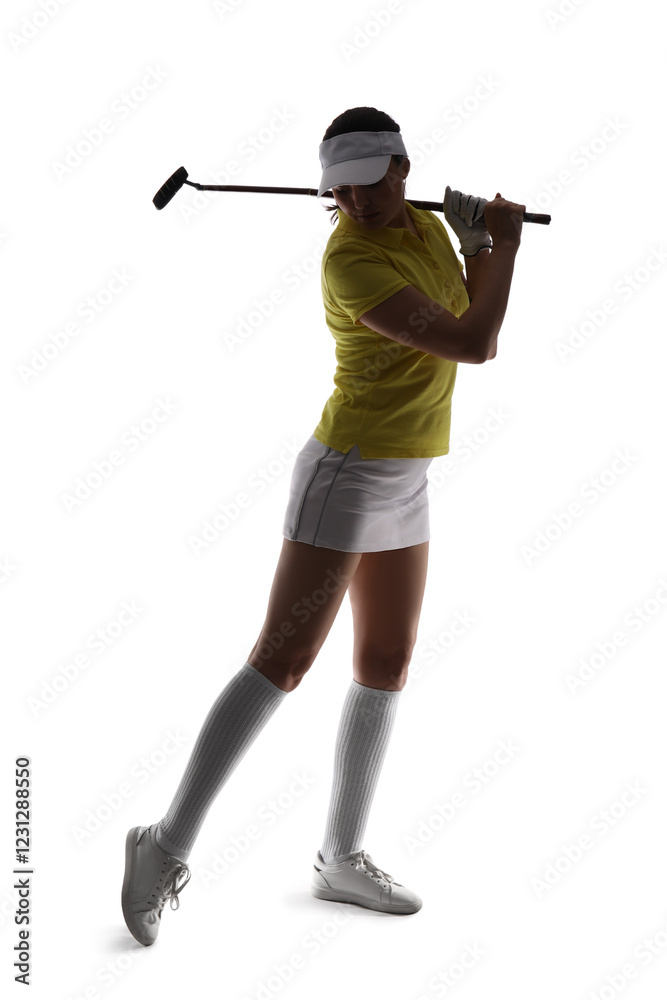 Silhouette of beautiful female golfer on white background Silhouette of beautiful female golfer on white background