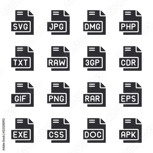 A set of icons for various file types, including.jpg,.pdf,.doc, and.txt