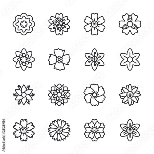 A collection of flower designs in black and white