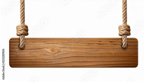 wooden signboard with rope. Wooden sign with ropes isolated on white background.