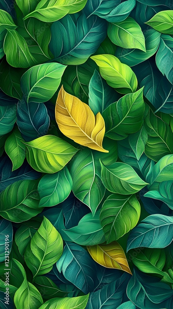 Abstract Lush Green Leaves Seamless Pattern Backdrop in Surreal Psychedelic Oil Pastel Style Abstract Lush Green Leaves Seamless Pattern Backdrop in Surreal Psychedelic Oil Pastel Style