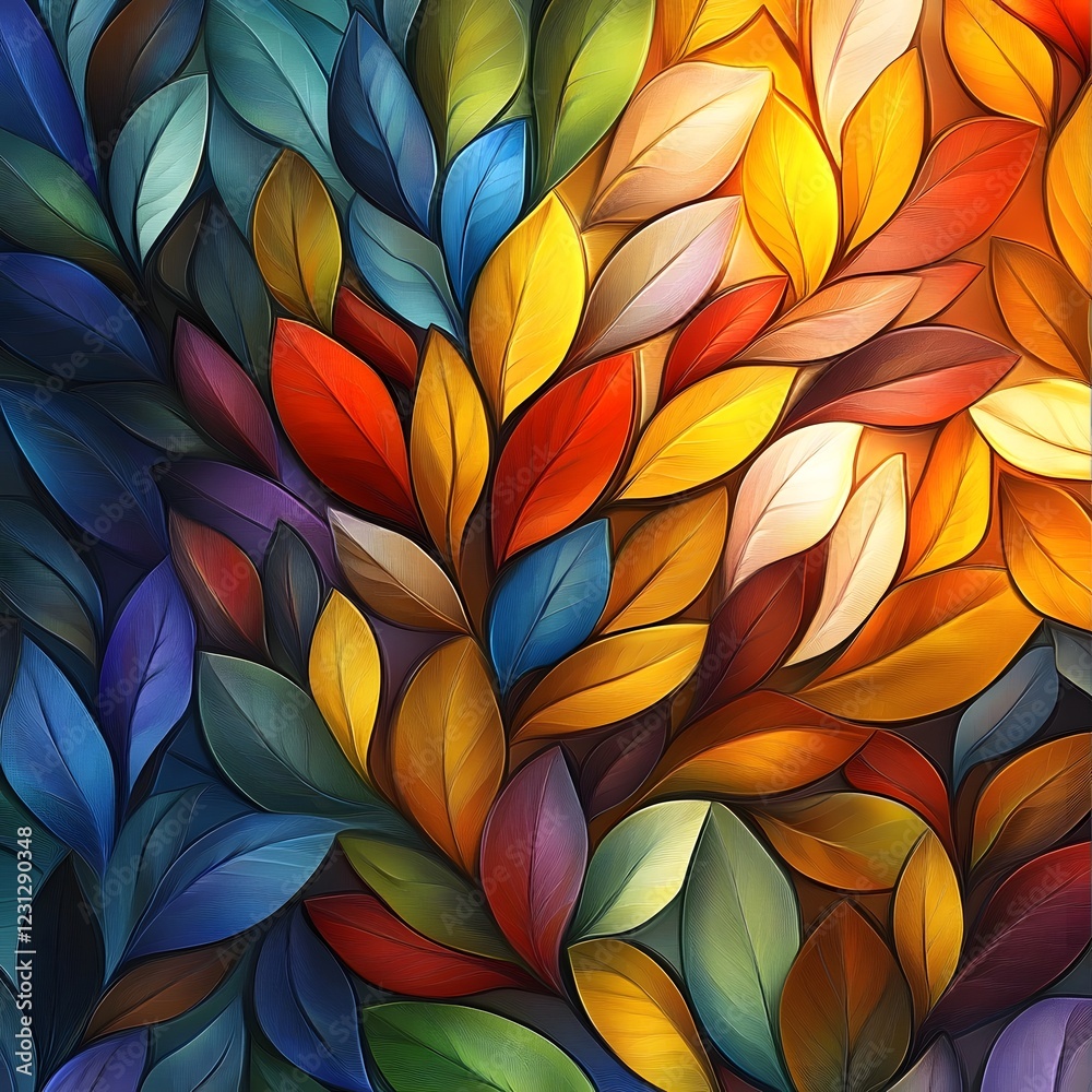 Fototapeta premium Vibrant Organic Leaves Pattern with Luminous Impressionistic Greenhouse Atmosphere