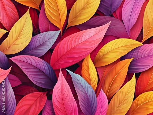 Wallpaper Mural Vibrant Tropical Foliage Pattern with Flowing 3D Leaves and Vivid Hues Torontodigital.ca