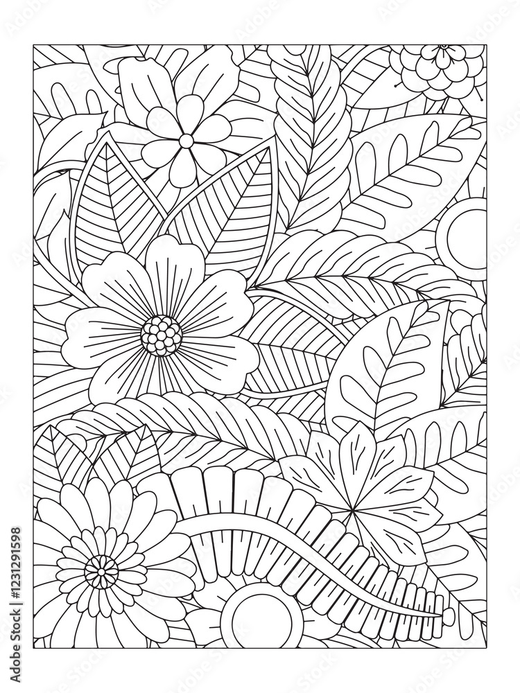 Obraz premium Flower pattern. Vector doodle flowers in black and white. Page adult coloring book. Coloring Flower Page. Books for adults.