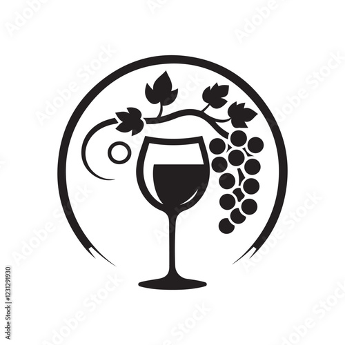 Minimalist Wine Glass With Grapes Icon Vector Illustration