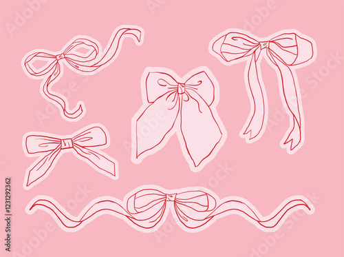 Aesthetic Bow Sketch Set with Hand Drawn Ribbons and Romantic Coquette Elements
