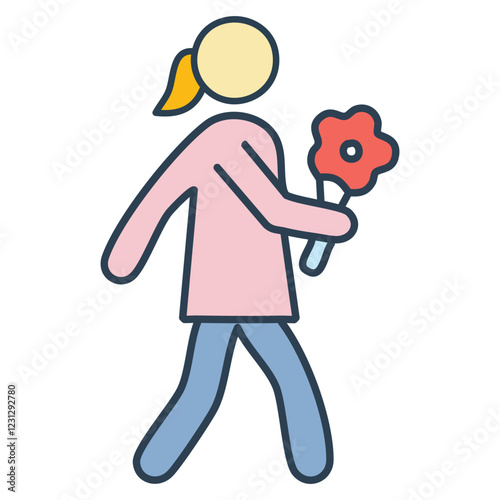 Minimalist Illustration of a Person Offering Flower