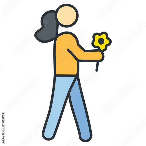 Minimalist Illustration of a Person Offering Flower
