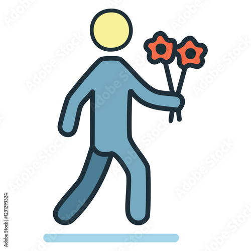 Minimalist Illustration of a Person Offering Flower