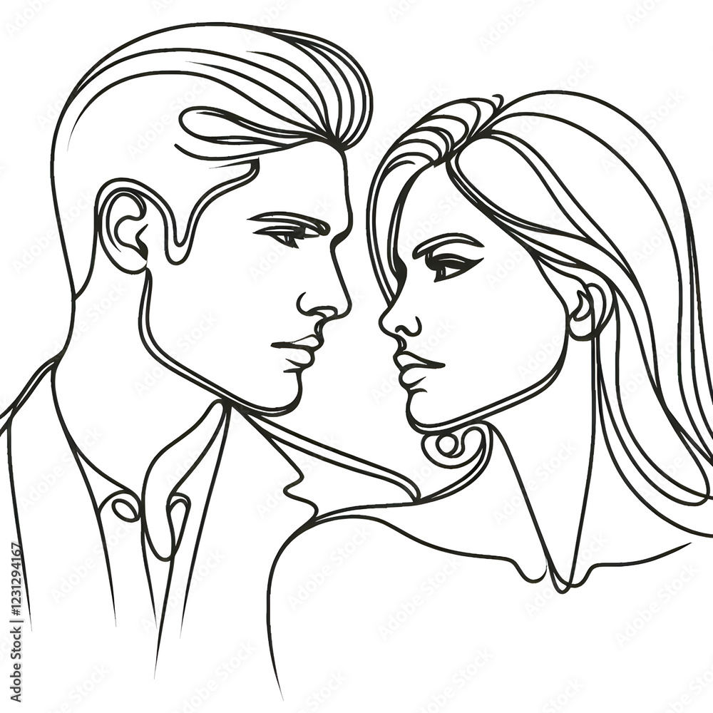 Couple in profile gazing at each other Couple in profile gazing at each other
