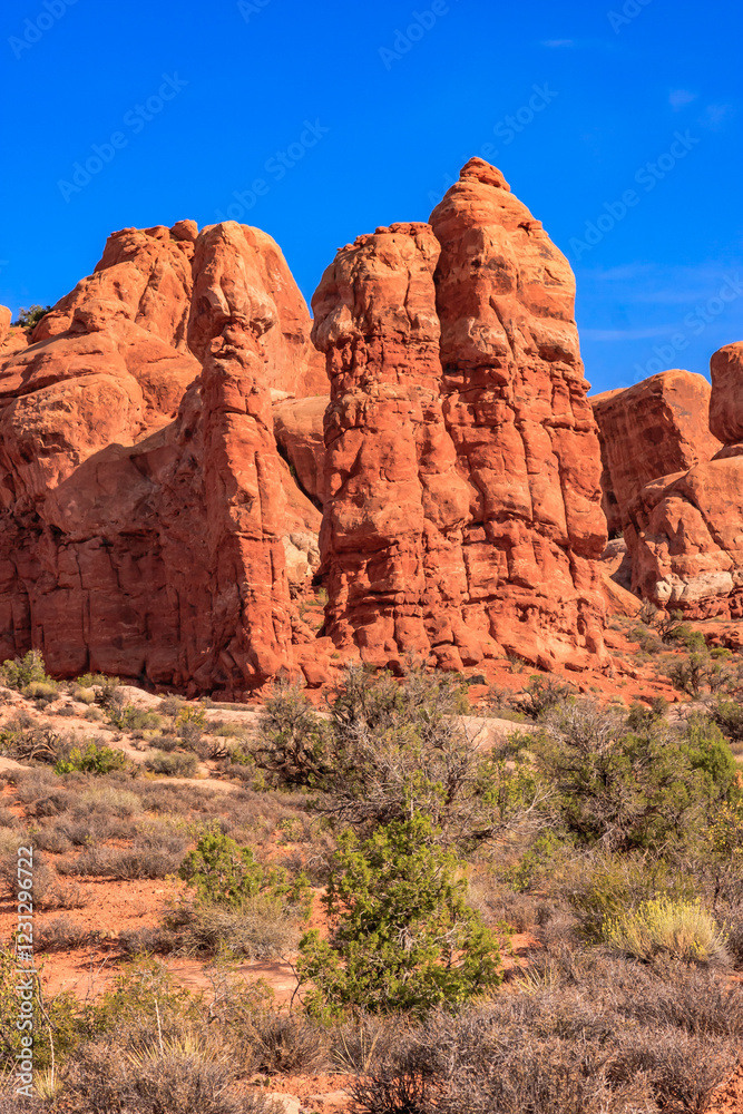 Fototapeta premium A rocky mountain range with a clear blue sky
