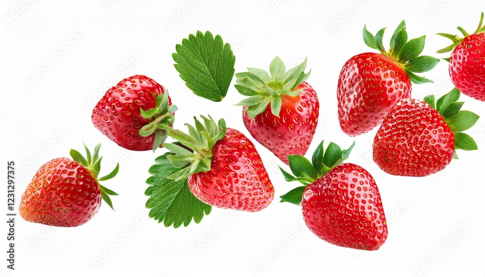 Strawberries on white background. Falling strawberries isolated on white backgrund. Strawberries on white background. Falling strawberries isolated on white backgrund.