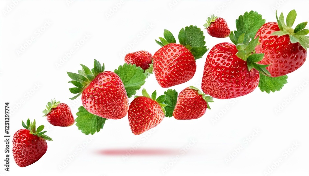 Strawberries on white background. Falling strawberries isolated on white backgrund. Strawberries on white background. Falling strawberries isolated on white backgrund.