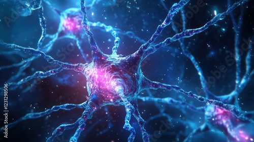 A vibrant depiction of a neuron, showcasing its structure and connections in a digital style.