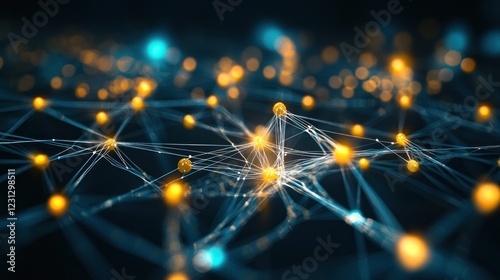 Abstract representation of interconnected nodes and pathways, symbolizing networks and data flow.