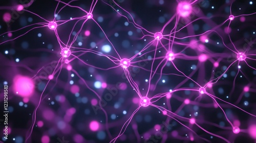 Abstract representation of neural networks with pink and blue connections and nodes.
