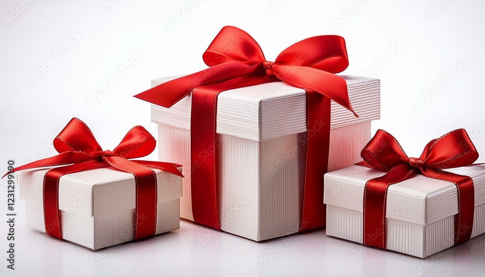 Fototapeta premium Red gift box with ribbon. Gift box with red ribbon isolated on white background.
