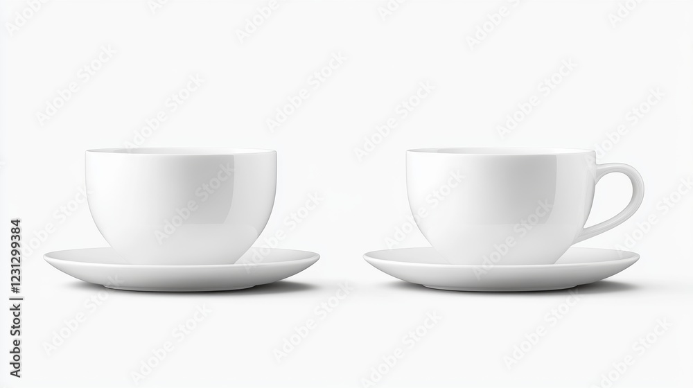 Elegant White Coffee Cups on Minimalist Background for Modern Decor Elegant White Coffee Cups on Minimalist Background for Modern Decor