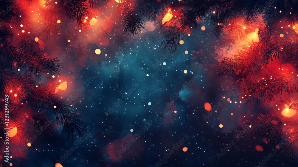 Fototapeta premium Enchanting Christmas Background Featuring Vibrant Red and Blue Lights Creating a Festive Atmosphere Ideal for Holiday Celebrations and Seasonal Decorations Evoking Warmth and Joyful Spirit