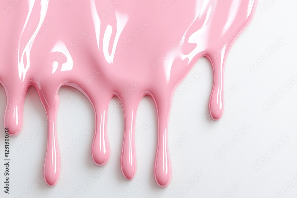 Pink liquid drops of paint color flow down on white canvas. Abstract art. Light pink paint dripping on the white wall with copy space. Pink liquid drops of paint color flow down on white canvas. Abstract art. Light pink paint dripping on the white wall with copy space.