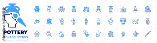 Pottery icon collection. Bold line style. Duotone colors. pottery, ceramics, vase, furnace, stove, chandeliers, porcelain, adornment, clay, ceramic, modeling, amphora, humidity