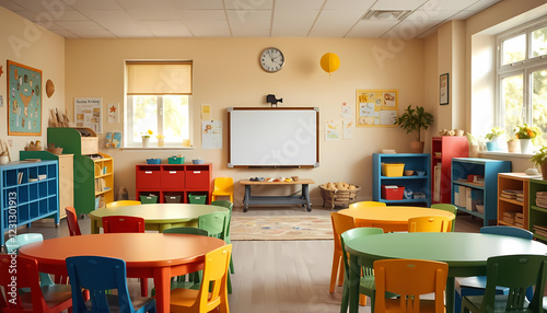 A room in a kindergarten with children and a blurred background