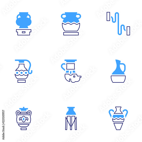 Pottery icon set. Bold line style. Duotone colors. Editable stroke. wire, ceramic, pottery, jug, vase