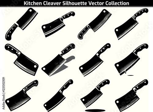 Set of Kitchen Cleaver Silhouette Vector Illustration