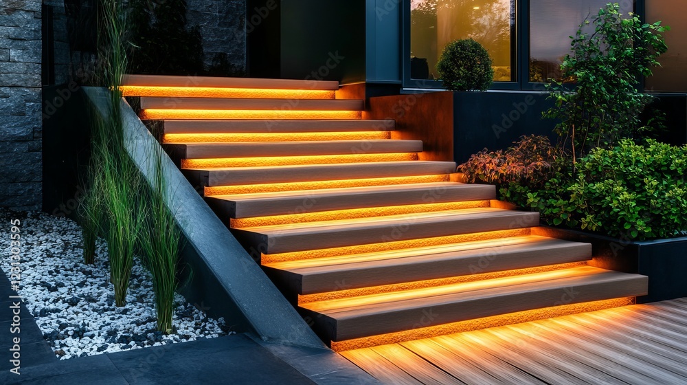 Inviting Staircase Illuminated by Soft Ambient Lights Creating a Warm and Welcoming Atmosphere Leading to an Enchanting Space Evoking Serenity and Calmness in a Cozy Environment Inviting Staircase Illuminated by Soft Ambient Lights Creating a Warm and Welcoming Atmosphere Leading to an Enchanting Space Evoking Serenity and Calmness in a Cozy Environment