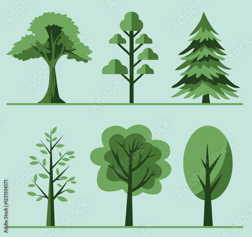 Set of flat illustrations with tree species