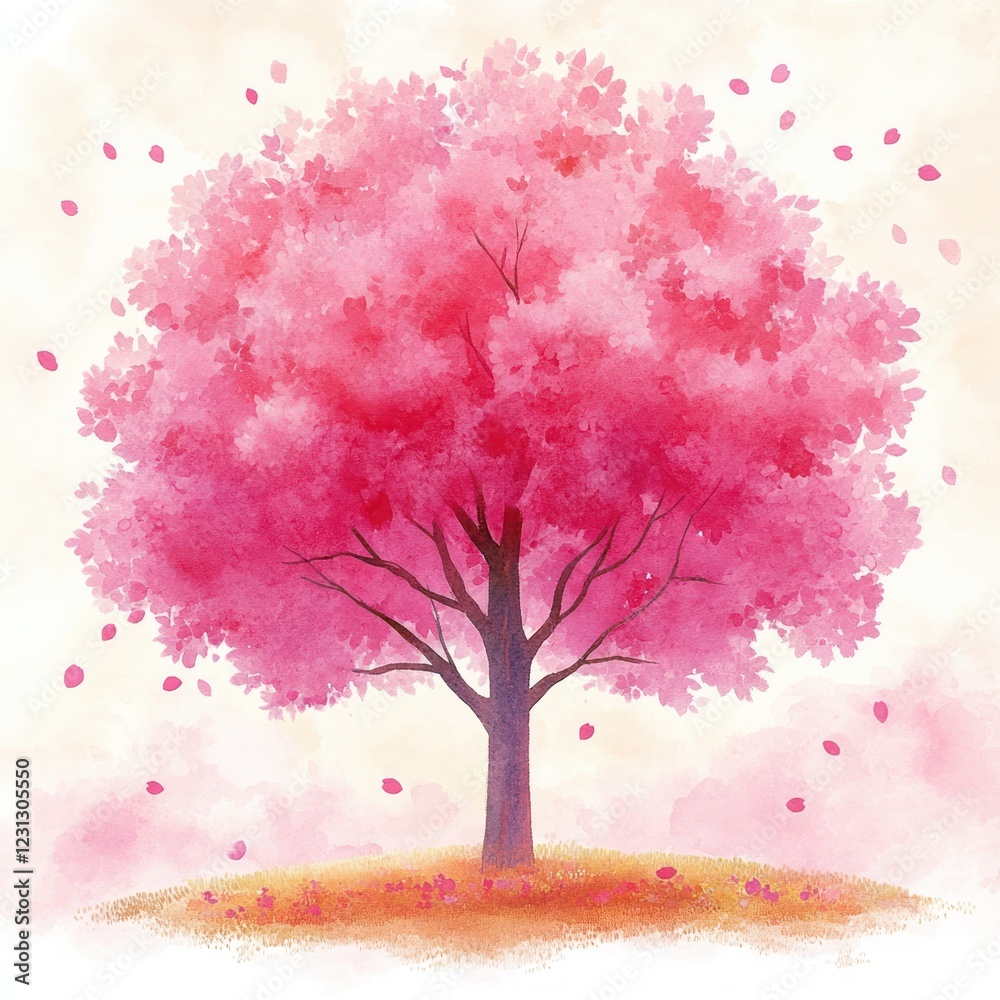 Cherry Blossom Tree Watercolor Illustration Spring Background Cherry Blossom Tree Watercolor Illustration Spring Background
