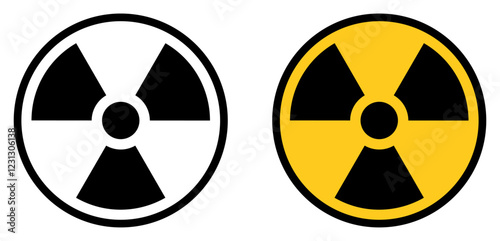 Radioactive material warning icon. Caution sign business concept. Radiation danger sign symbol isolated on a white background. Flat design. Vector illustration.