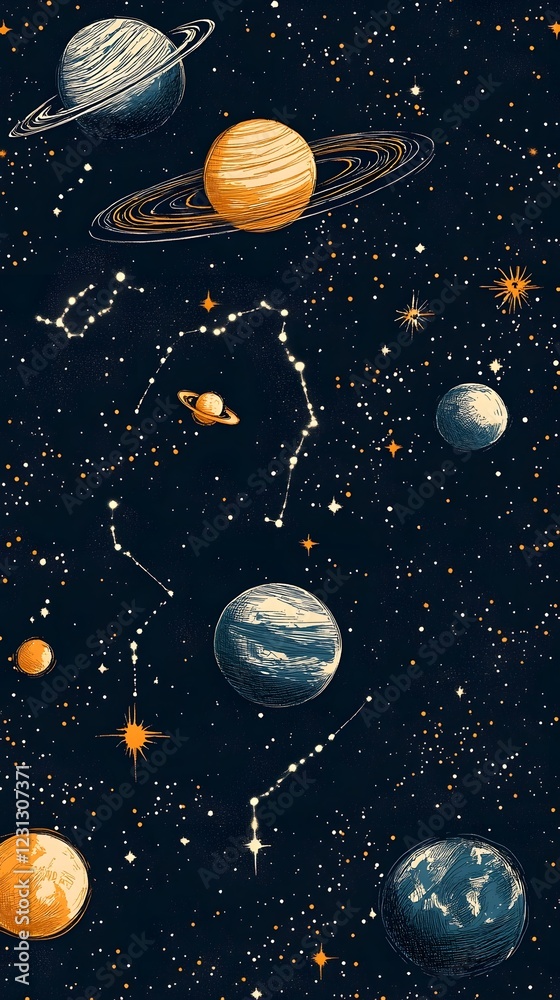 Naklejka premium Captivating Cosmic Patterns Seamless Space and Star Background