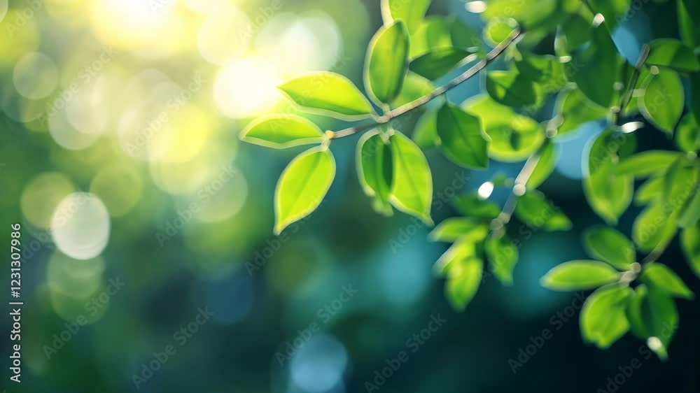 Vibrant green leaves backlit by sunlight, bokeh background. Vibrant green leaves backlit by sunlight, bokeh background.