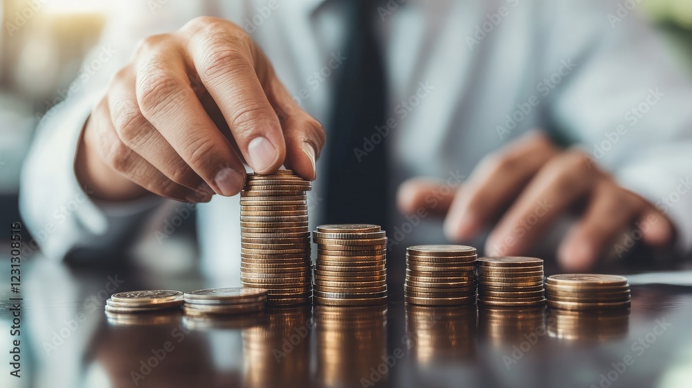 Growing Money Stacks Financial Growth Savings Concept Growing Money Stacks Financial Growth Savings Concept
