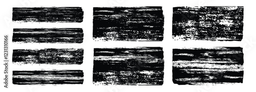 Set of grunge square template backgrounds. Vector black painted squares liner or rectangular shapes.