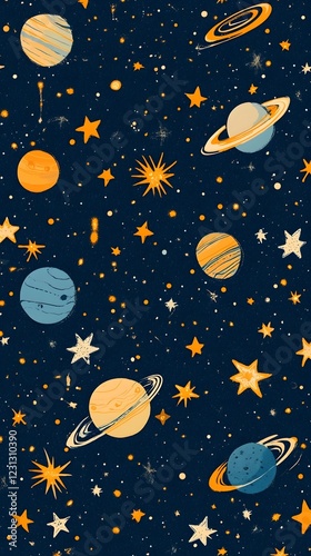 Seamless Space and Stars Pattern Background with Cosmic Elements