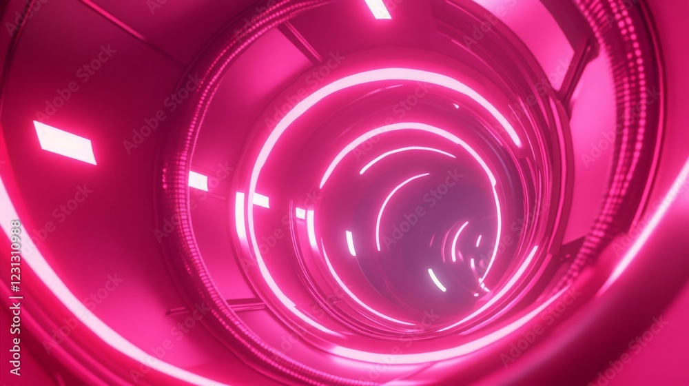 Obraz premium Pink Neon Tunnel Abstract Futuristic Background D Render