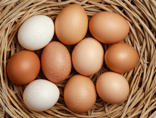 Wallpaper Mural Fresh eggs in a woven basket display variety Torontodigital.ca