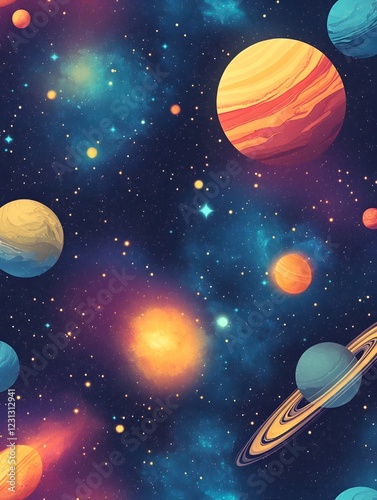 Vibrant Cosmic Kaleidoscope Seamless Interstellar Pattern Background