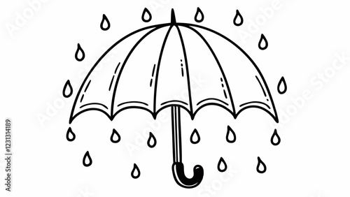 Alternate Umbrella with Raindrops Minimalist Line Art in Monochrome