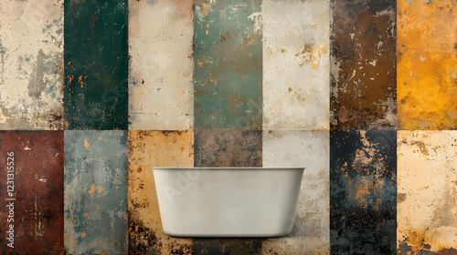 Modern bathtub in rustic-styled bathroom photo