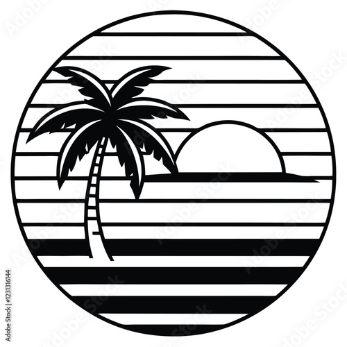 a summer holiday silhouette on retro stipe background