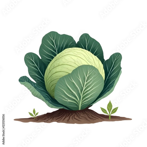 Vibrant Green Cabbage Freshly Grown in Vegetable Garden Patch photo