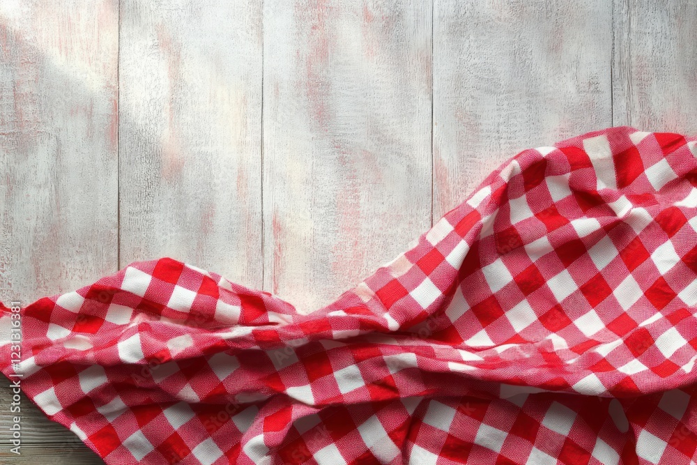 Obraz premium Red and White Gingham Tablecloth on Wooden Table in Kitchen Setting