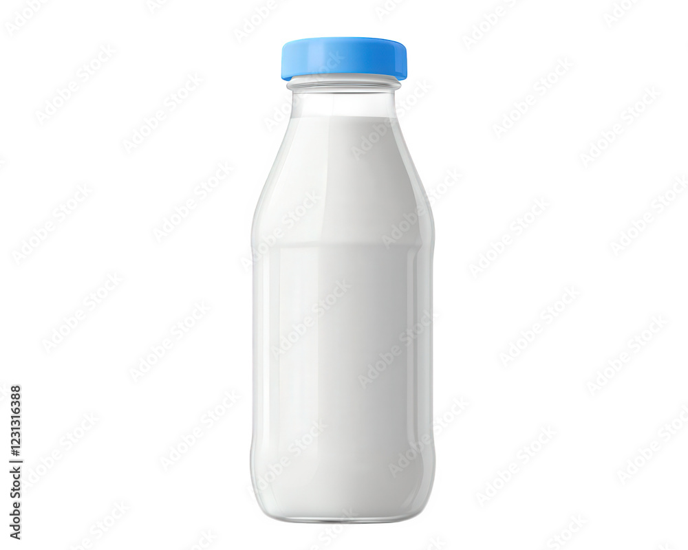 Fresh milk bottle with blue cap, minimalistic design, perfect for modern kitchens. Ideal for dairy lovers and healthy lifestyles Fresh milk bottle with blue cap, minimalistic design, perfect for modern kitchens. Ideal for dairy lovers and healthy lifestyles