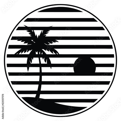 a summer holiday silhouette on retro stipe background