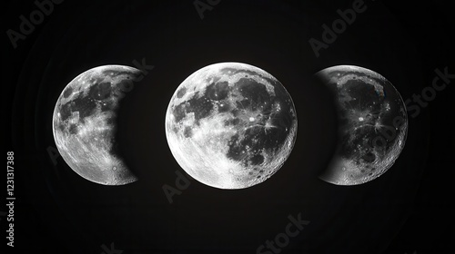 Bold lunar phases in striking white and black gradients, perfect for creative projects with a transparent background. photo