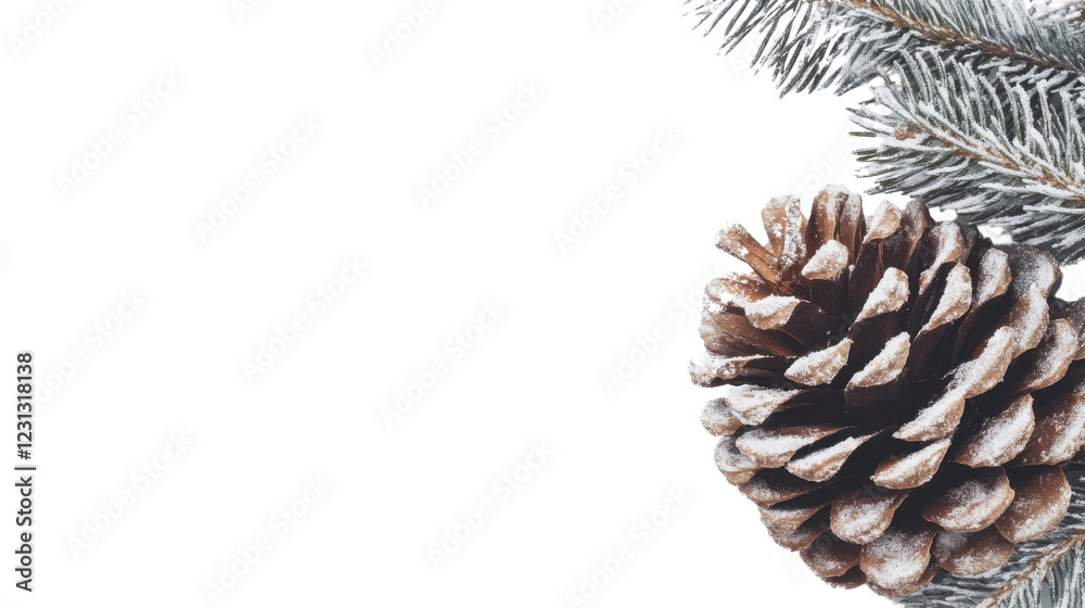 Christmas decoration with pine cone and fir branch covered by snow on transparent background Christmas decoration with pine cone and fir branch covered by snow on transparent background